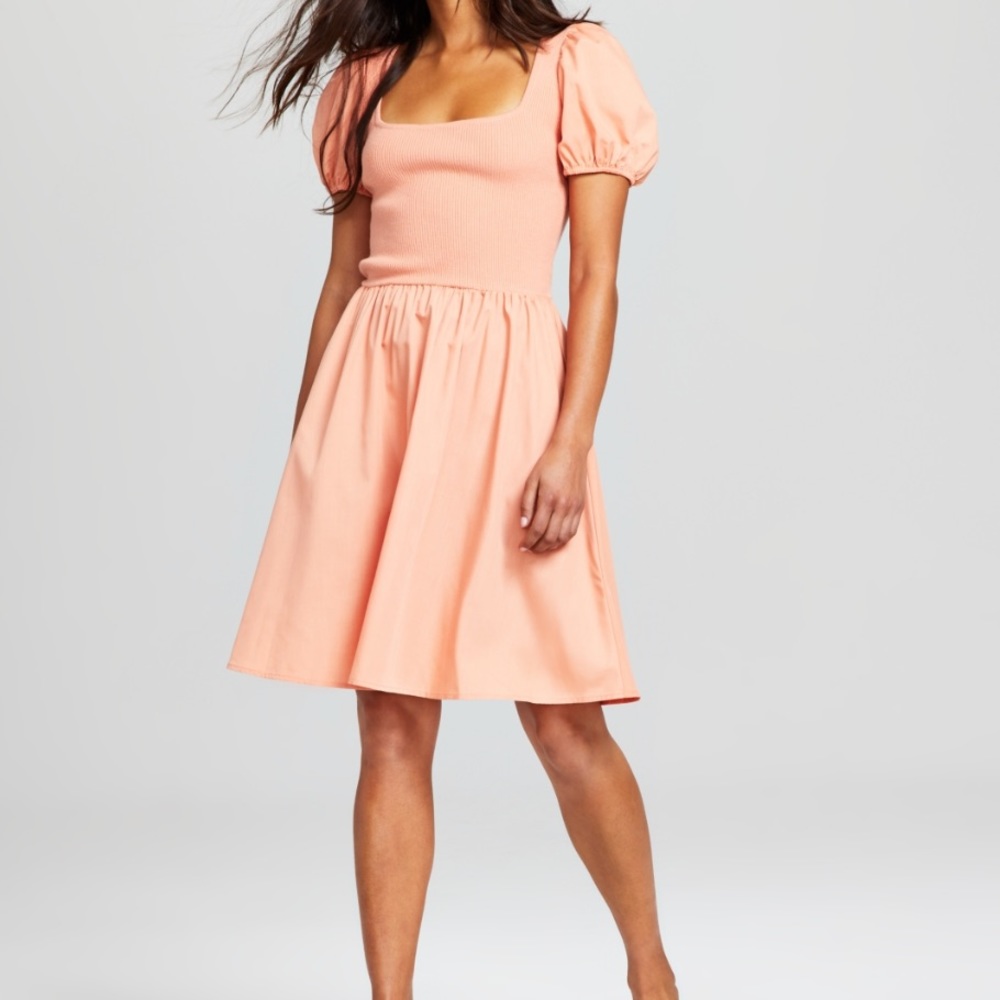 NWT- AND NOW THIS Coral Puff-sleeve dress- size Large - Picture 6 of 9